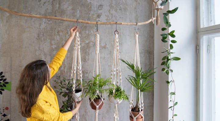 Woman Hanging Plants for Home Decor