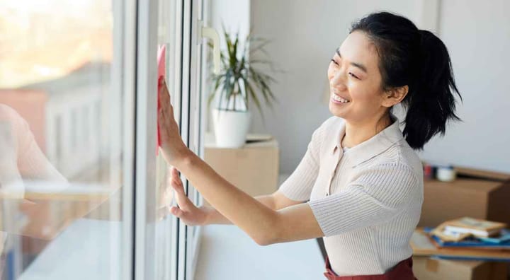 woman cleaning window