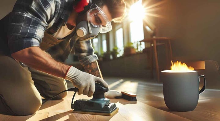 A guy sealing hardwood floor