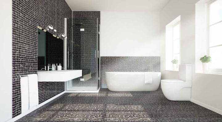 a spacious bathroom with good tiling