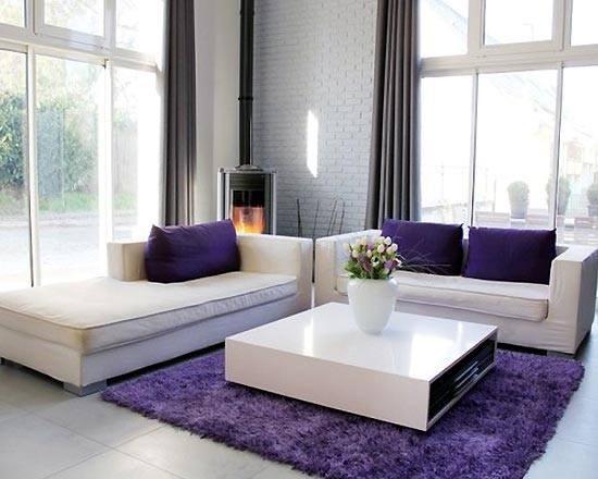 Beautiful living room with purple accents