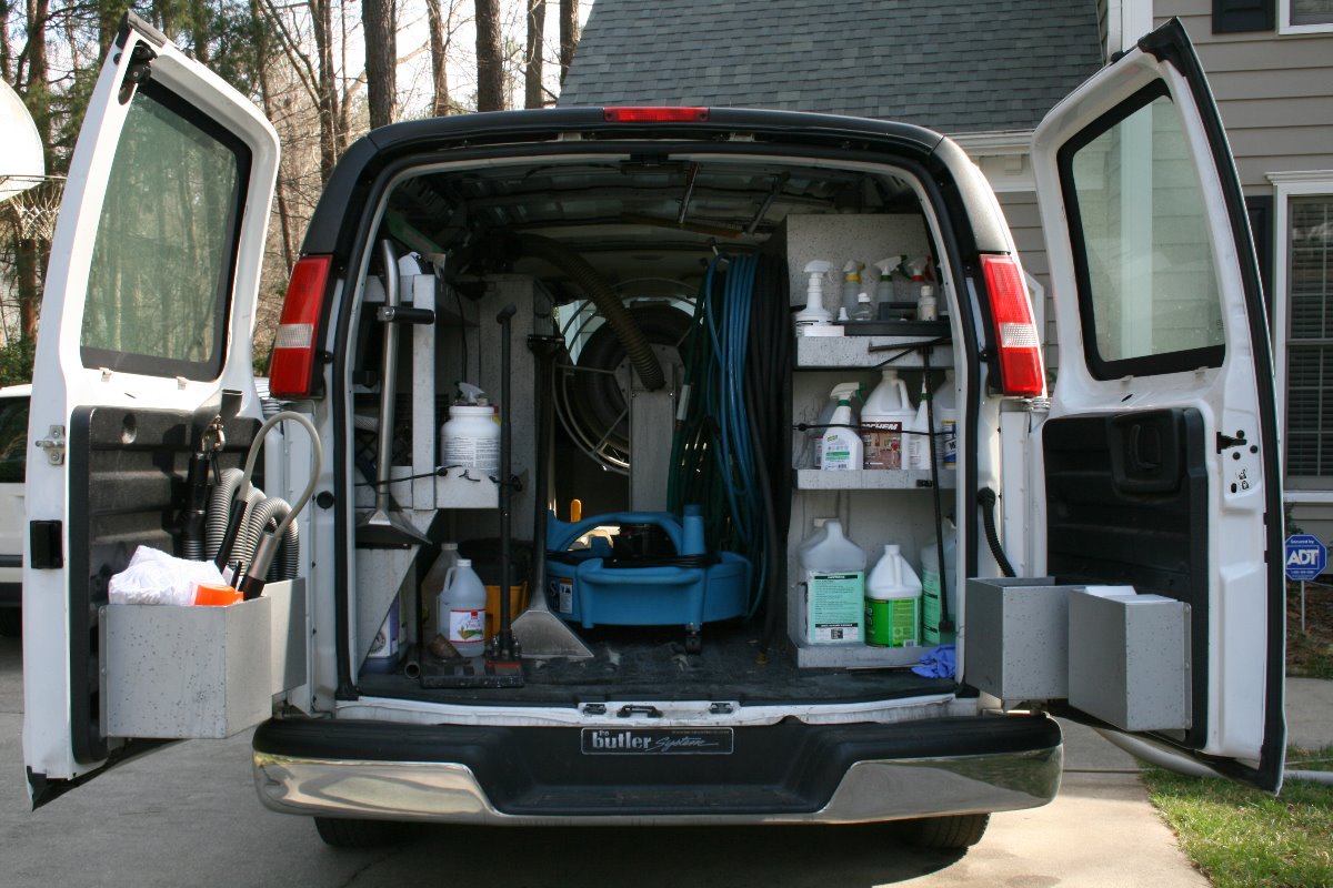 backdoors of a cleaning van opened