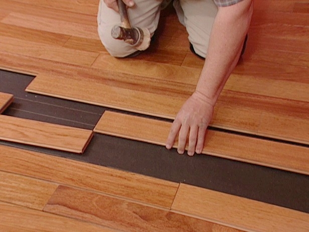 hardwood floor being installed