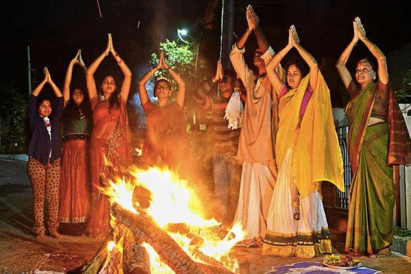 a family celebrating pongal