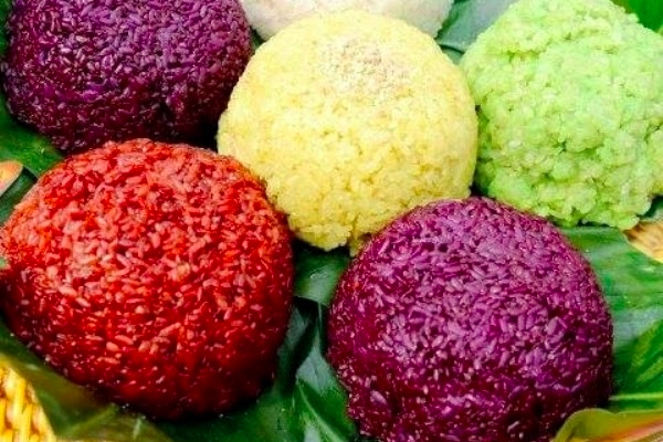 colored balls of cooked rice