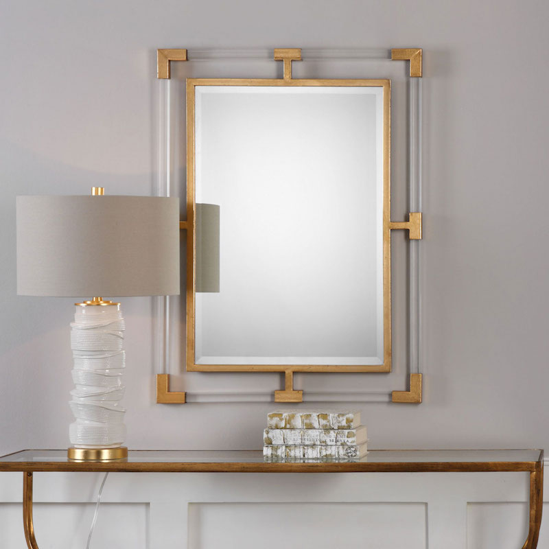 mirror beside a lamp