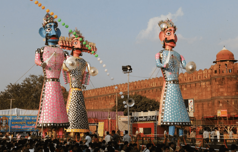 Huge effigies of Ravan in a fair