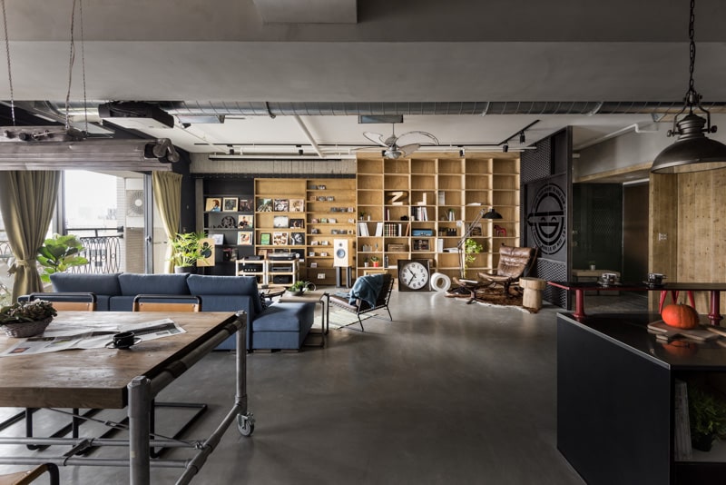 concrete floor in a large living space