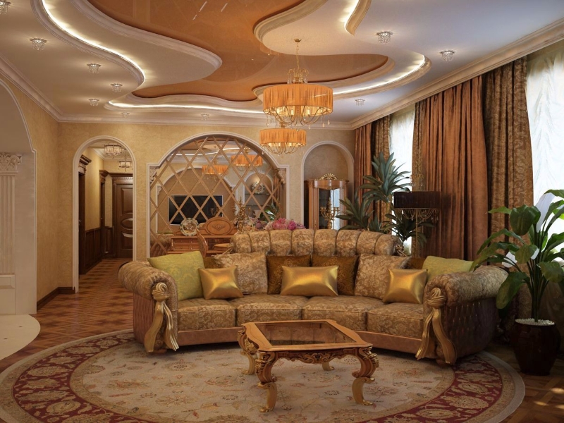 elegant living room decorated in gold decor