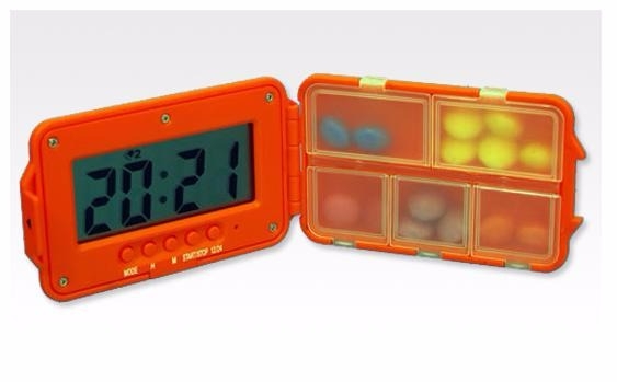 an alarm clock pill organizer.