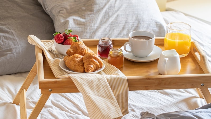 a breakfast tray by the bedside